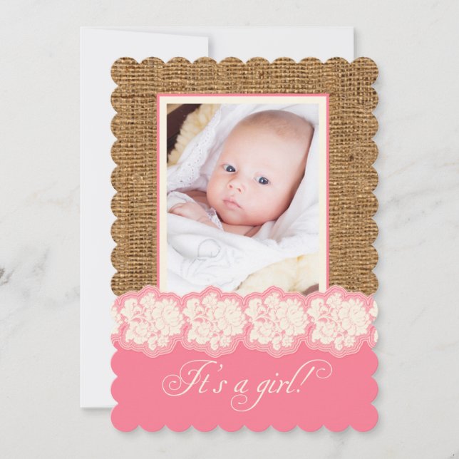 FAUX Burlap, Lace Photo Baby Shower Invite (Front)