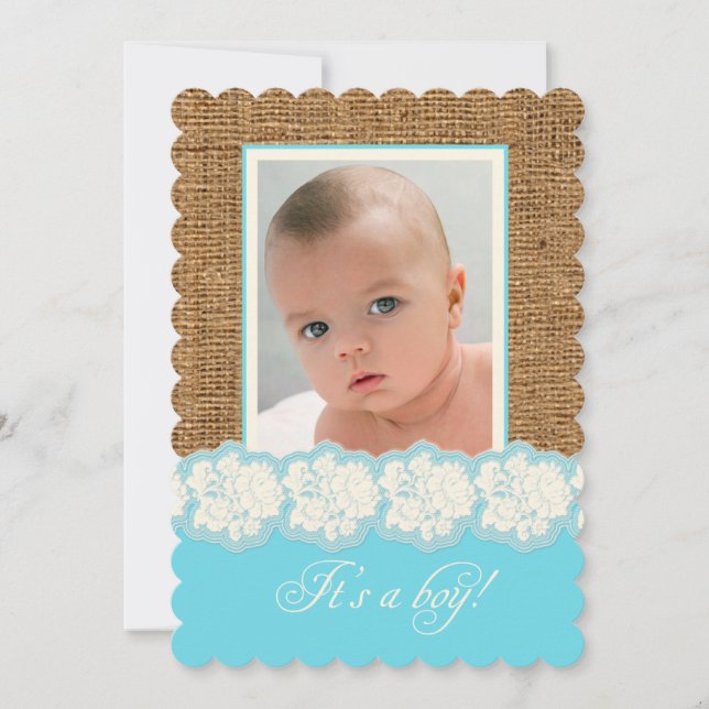 FAUX Burlap, Lace Photo Baby Shower Invite (Front)