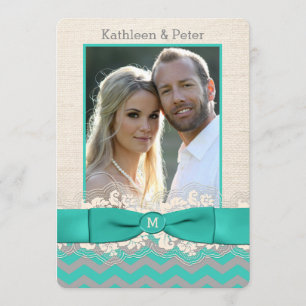 FAUX Burlap, Lace PHOTO Wedding Invite, Chevron 2 Invitation