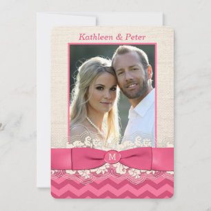 FAUX Burlap, Lace PHOTO Wedding Invite, Chevron 3 Invitation