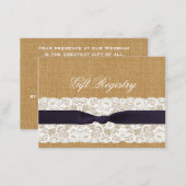 FAUX burlap lace, rustic wedding gift registry Enclosure Card (Front/Back)