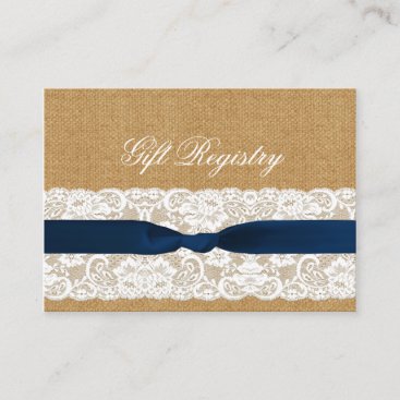 FAUX burlap lace, rustic wedding gift registry Enclosure Card