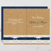 FAUX burlap lace, rustic wedding programs folded (Front/Back)
