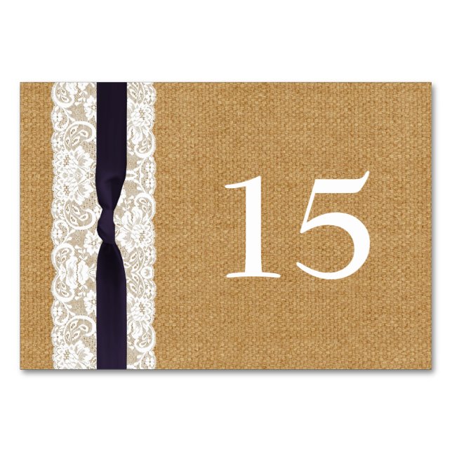 FAUX burlap lace, rustic wedding table numbers (Front)