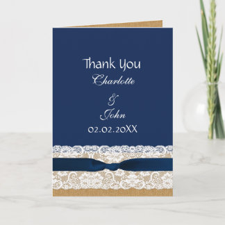 FAUX burlap lace, rustic wedding Thank You Card