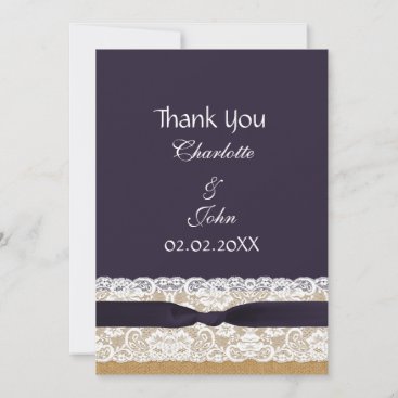 FAUX burlap lace, rustic wedding Thank You Invitation