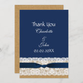 FAUX burlap lace, rustic wedding Thank You Invitation (Front/Back)