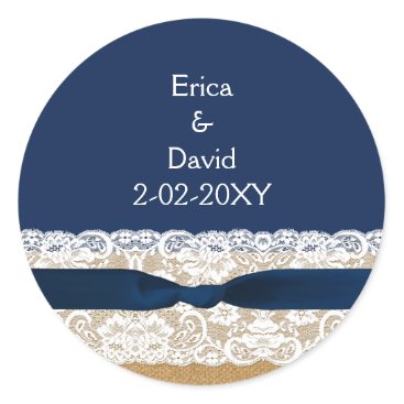 FAUX burlap lace wedding favor stickers