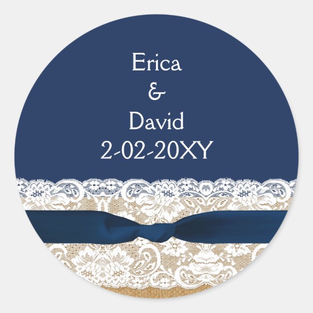 FAUX burlap lace wedding favor stickers (Front)