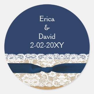 FAUX burlap lace wedding favor stickers