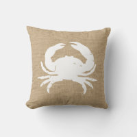 Faux Burlap Nautical Throw Pillow with Crab