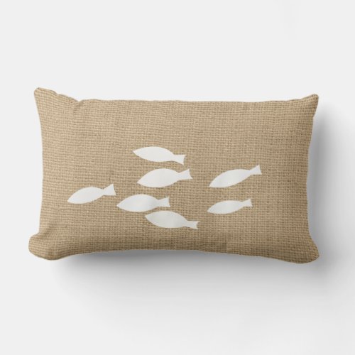 Faux Burlap Nautical Throw Pillow with Fish