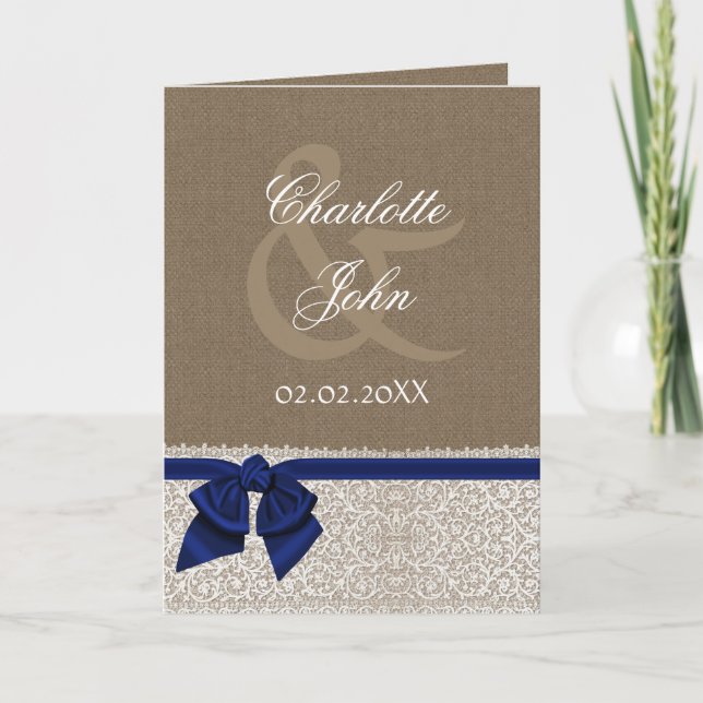 FAUX burlap, navy blue and white lace Thank You (Front)
