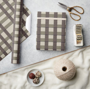 Faux Burlap Plaid design- Country Taupe set Wrapping Paper