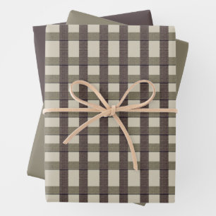 Faux Burlap Plaid  design- Country Taupe set Wrapping Paper Sheets