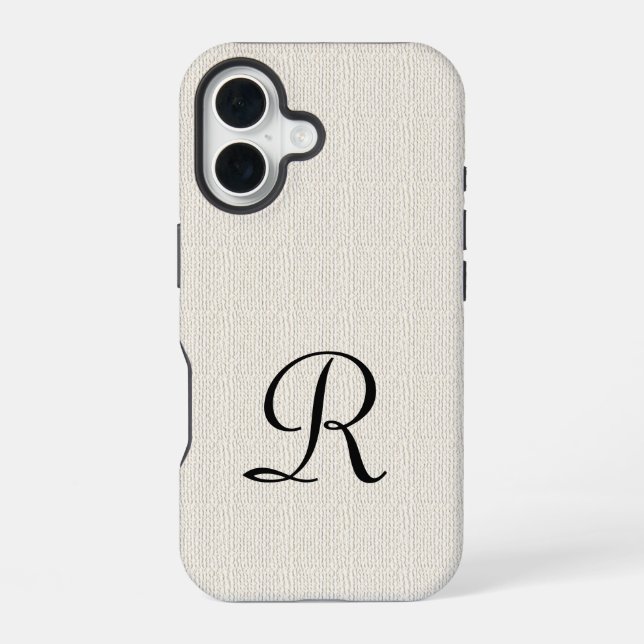 Faux Burlap Rustic Monogram Iphone Case (Back)