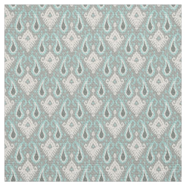 Faux Burlap Textile Turquoise Ikat Tribal Pattern Fabric (Swatch)