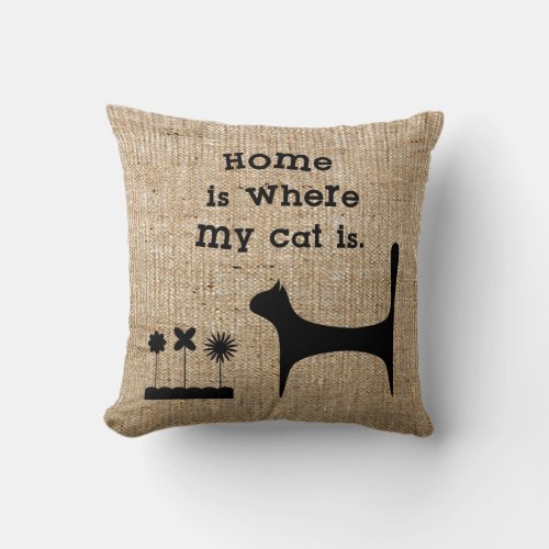 Faux Burlap Throw Pillow for Cat Lovers