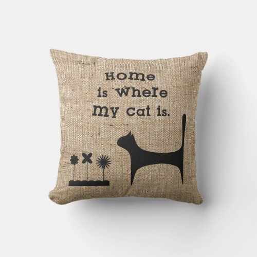 Faux Burlap Throw Pillow for Cat Lovers