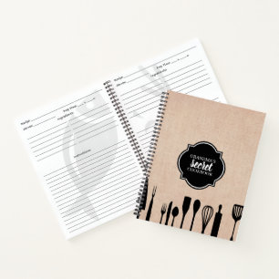 Faux Burlap Utensils Personalized Recipe Notebook
