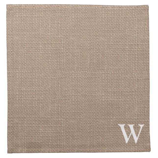 Faux Burlap White Corner Monogram Napkin (Front)