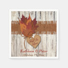 FAUX Burlap, Wood, Leaves, Heart Wedding Napkins