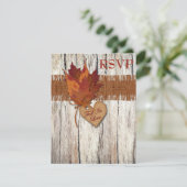 FAUX Burlap Wood Leaves Heart Wedding Reply Card (Standing Front)