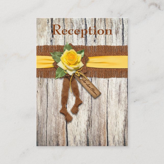 FAUX Burlap, Yellow Rose Reception Enclosure Card (Front)