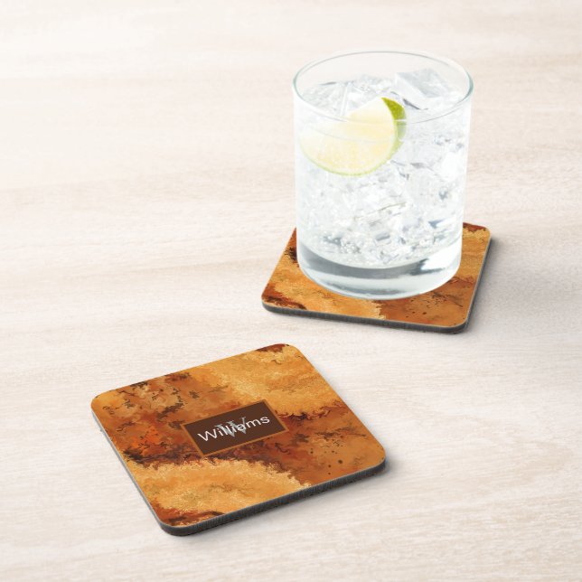 Faux Burled Walnut Monogrammed  Beverage Coaster (Right Side)