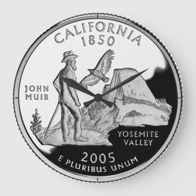 Faux California State Quarter Yosemite Valley Muir Large Clock (Front)