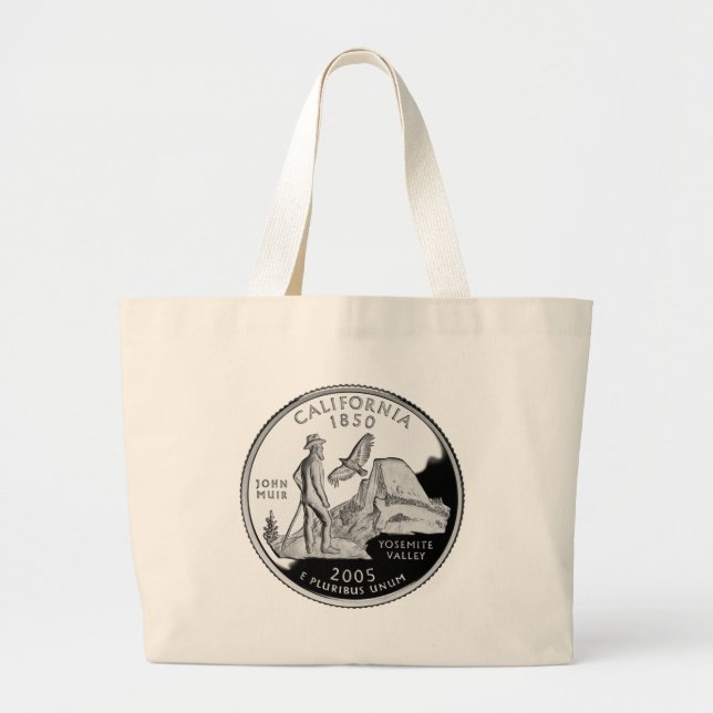 Faux California State Quarter Yosemite Valley Muir Large Tote Bag (Front)