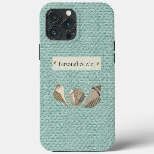 Faux Canvas Fabric Personalized Seashell Applique iPhone 13 Pro Max Case