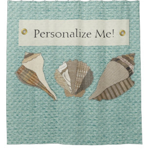 Faux Canvas Fabric Personalized Seashell Applique Shower Curtain