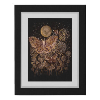 Faux Canvas Print - Moths, Moon and Dandelion