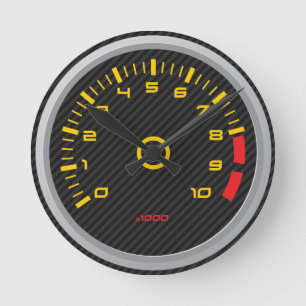Faux Carbon Fiber Car RPM Gauge Wall Clock