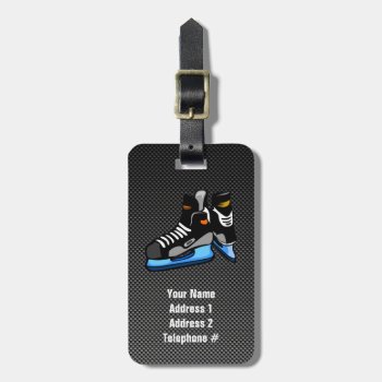 Faux Carbon Fiber Hockey Skates Luggage Tag by SportsWare at Zazzle