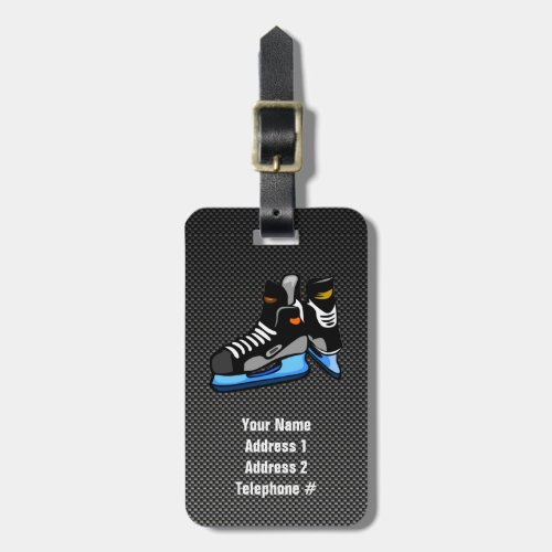 Faux Carbon Fiber Hockey Skates Luggage Tag