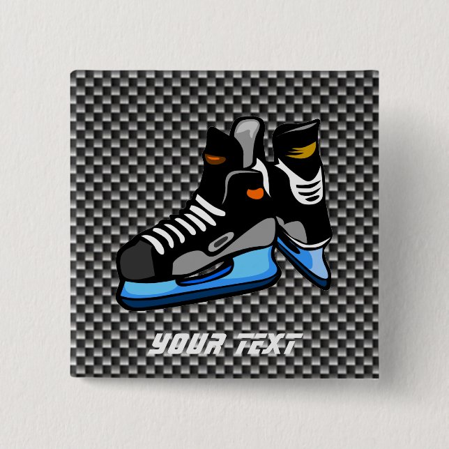 Faux Carbon Fiber Hockey Skates Pinback Button (Front)