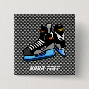 Faux Carbon Fiber Hockey Skates Pinback Button