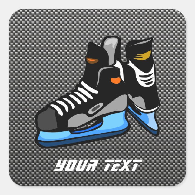 Faux Carbon Fiber Hockey Skates Square Sticker (Front)