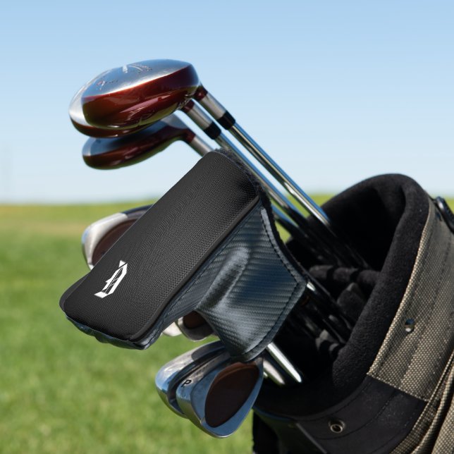 Faux Carbon Fiber Monogrammed "D" Golf Head Cover (In Situ)