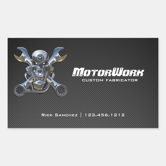 Faux Carbon Fiber Motorworks Rectangular Sticker (Front)