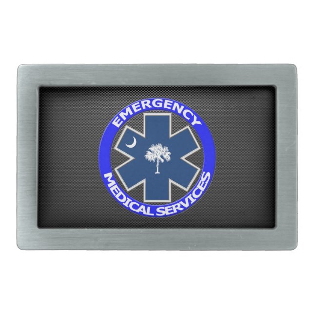 Faux Carbon Fiber South Carolina EMS Belt Buckle (Front)