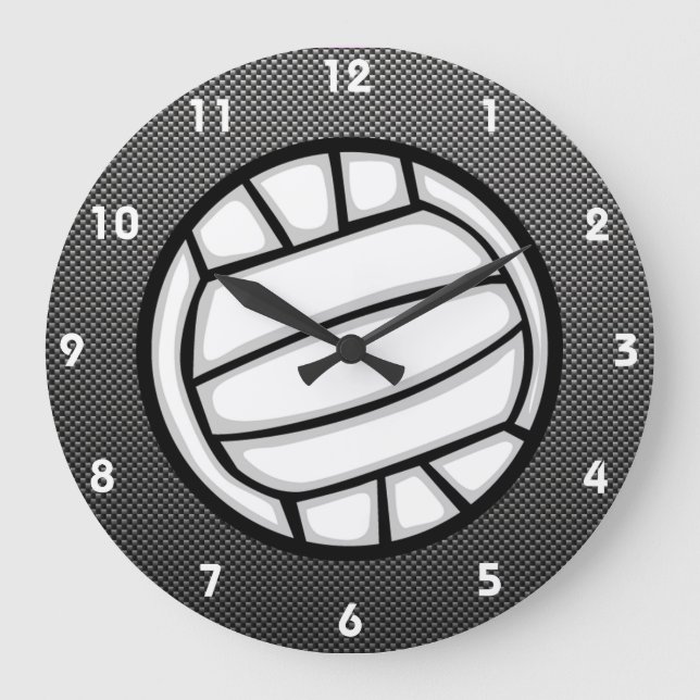 Faux Carbon Fiber Volleyball Large Clock (Front)