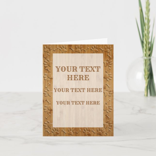 Faux Carved Wood Dog Paws And Bones Note Card (Front)