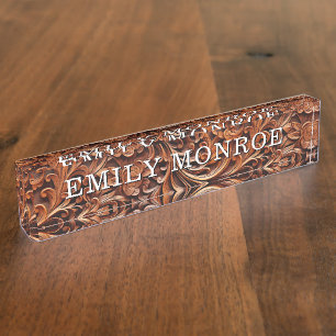 Faux Carved Wood Grain Desk Name Plate