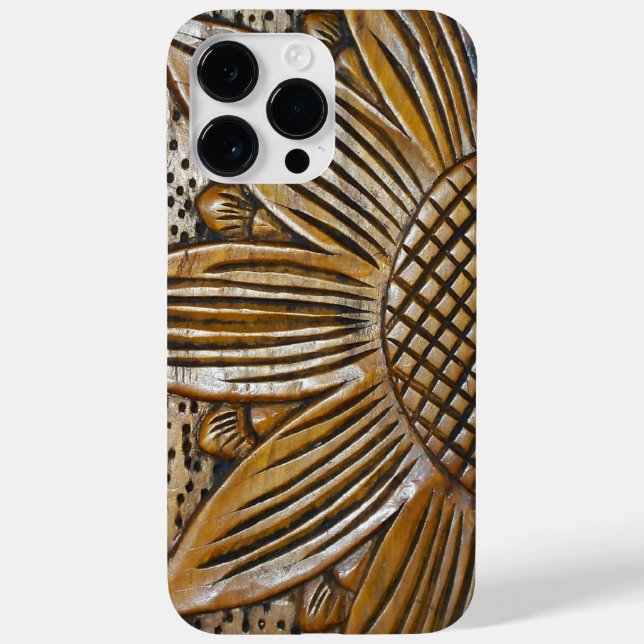 Faux Carved Wooded Texture Sunflower Carving Case-Mate iPhone Case (Back)