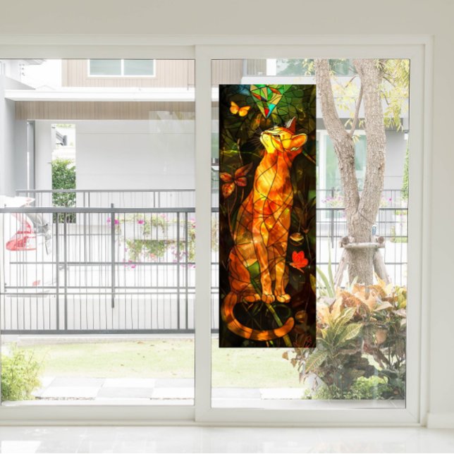 Faux Cat Painting Stained Glass Art Window Cling (Not to scale.)