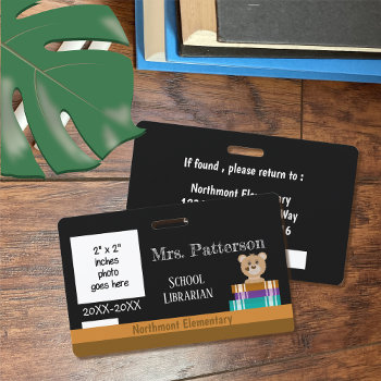 Faux Chalkboard | Bear | Librarian Photo Id Badge by ArianeC at Zazzle
