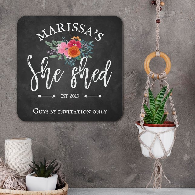 Faux Chalkboard Floral Brush Script She Shed Metal Sign (Creator Uploaded)